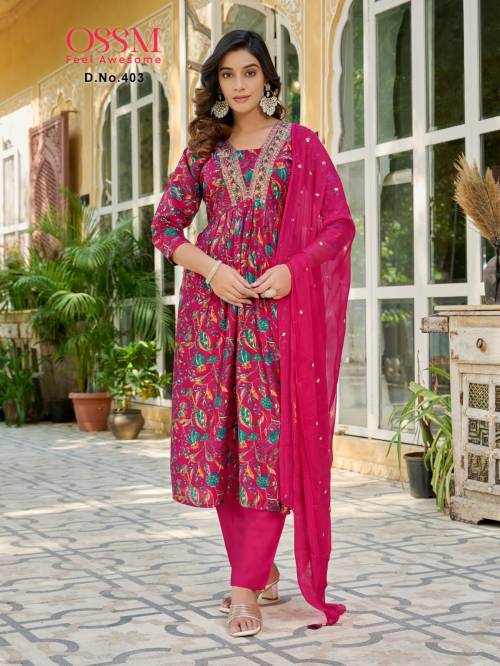 Buy Aarvi Pearl Pink Long Kurta With Palazzo And Dupatta by